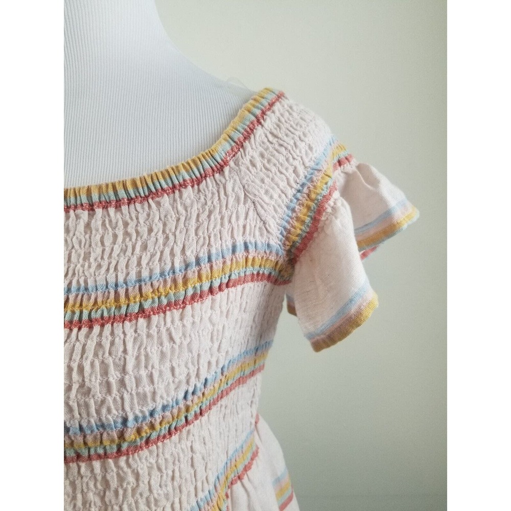 American Eagle Medium Top Smocked Peplum Crop Linen Blend Striped Women’s - Picture 3 of 10